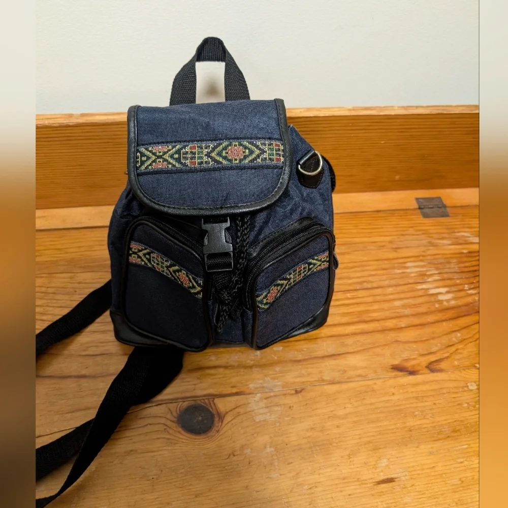 Ticket Makers Vintage Mini Backpack Blue Canvas Southwestern Trim